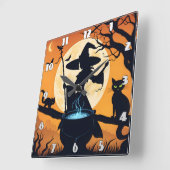 Een heks brouwt drankjes onder een volle maan vierkante klok (Hoek)