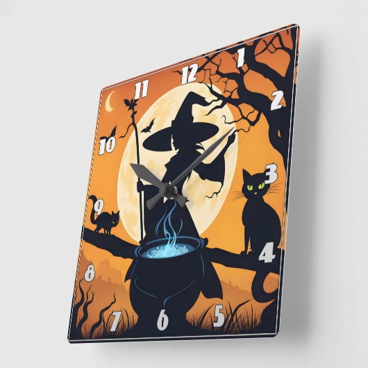 Een heks brouwt drankjes onder een volle maan vierkante klok (Hoek)