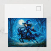 Een heks die op een geit door het maanverlichte bo feestdagenkaart (Voorkant / Achterkant)