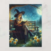 Een heks die 's nachts in de buurt van de narcisse briefkaart (Voorkant)