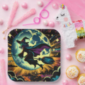 Een heks en een Halloweenfeest Papieren Bordje (Feest)