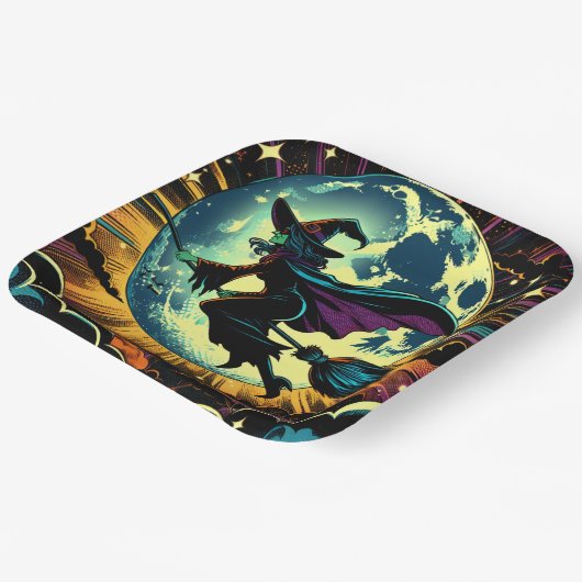 Een heks en een Halloweenfeest Papieren Bordje (Gebogen)