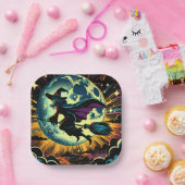 Een heks en een Halloweenfeest Papieren Bordje (Feest)