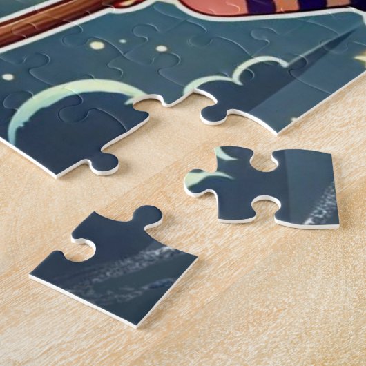 Een heks en een kat op een bezempuzzel legpuzzel (Zijkant)