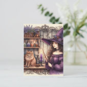 Een heks en haar kat briefkaart (Staand voorkant)