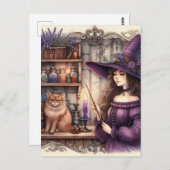 Een heks en haar kat briefkaart (Voorkant / Achterkant)