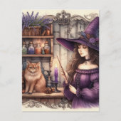 Een heks en haar kat briefkaart (Voorkant)