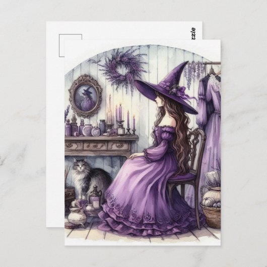 Een heks en haar kat briefkaart (Voorkant / Achterkant)