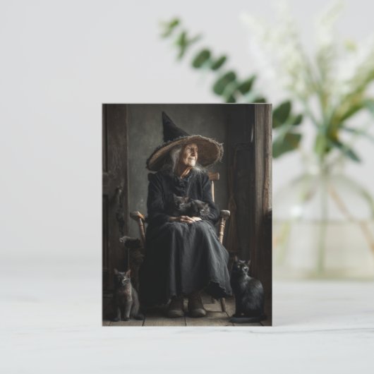 Een heks en haar katten briefkaart (Staand voorkant)