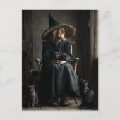 Een heks en haar katten briefkaart (Voorkant)