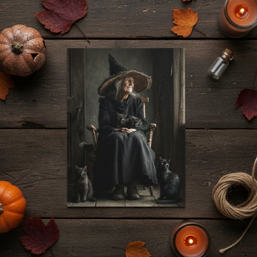 Een heks en haar katten briefkaart