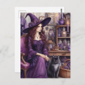 Een heks en haar mooie kat briefkaart (Voorkant / Achterkant)