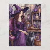Een heks en haar mooie kat briefkaart (Voorkant)