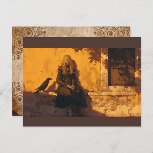 Een heks en haar raaf bekend, briefkaart (Voorkant / Achterkant)