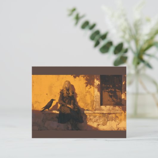 Een heks en haar raaf bekend, briefkaart (Staand voorkant)