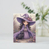 Een heks en haar zwarte kat briefkaart (Staand voorkant)