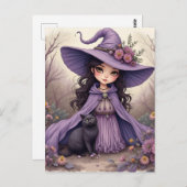 Een heks en haar zwarte kat briefkaart (Voorkant / Achterkant)