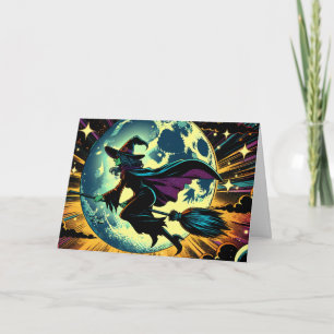 Een heks en volle maan Halloween Kaart