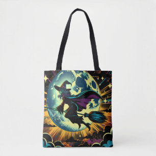 Een heks en volle maan Halloween Tote Bag