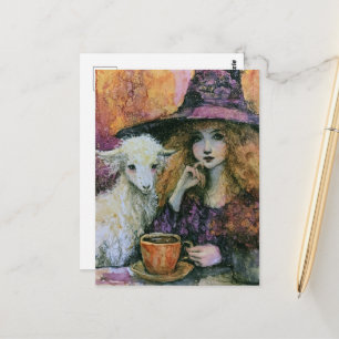 Een Heks met haar Geit Ochtendkoffie  Briefkaart