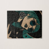 Een heks met haar zwarte kat Houtsnede Legpuzzel (Horizontaal)