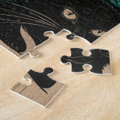 Een heks met haar zwarte kat Houtsnede Legpuzzel (Zijkant)
