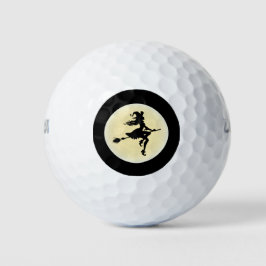 Een heks op een broom golfballen