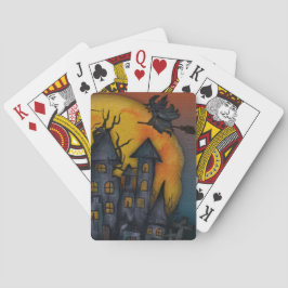 Een heks op een broom pokerkaarten