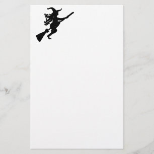 Een heks op een Broom Silhouette Briefpapier