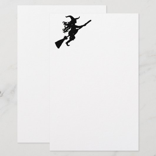 Een heks op een Broom Silhouette Briefpapier (Voorkant / Achterkant)