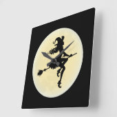 Een heks op een broom vierkante klok (Hoek)