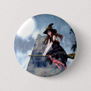 Een heks op een kamer (Button) Ronde Button 5,7 Cm