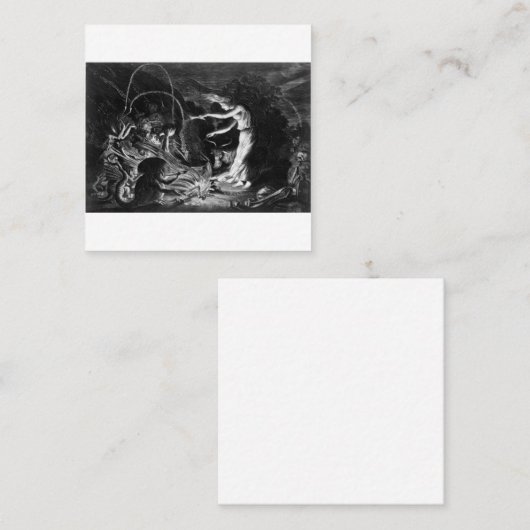 Een heks op haar Cauldron omringd door J Wellcome Vierkante Visitekaartje (Voorkant / Achterkant)