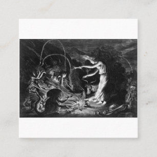 Een heks op haar Cauldron omringd door J Wellcome Vierkante Visitekaartje