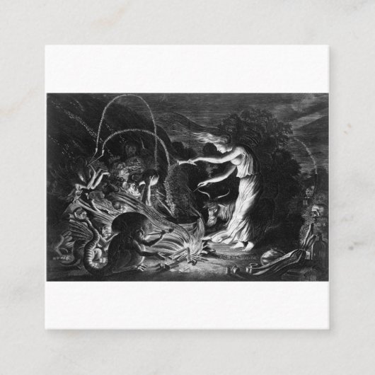 Een heks op haar Cauldron omringd door J Wellcome Vierkante Visitekaartje (Voorkant)