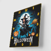 Een heks vliegt onder een volle maan vierkante klok (Hoek)