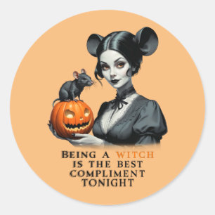 Een heks zijn is het beste compliment vanavond. ronde sticker