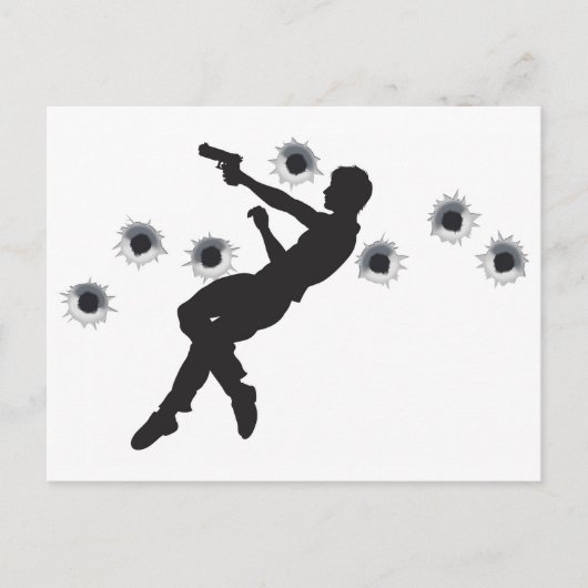 Een held uit pistool vecht silhouette briefkaart (Voorkant)