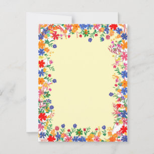 Een heldere, kleurrijke bloemenrand briefkaart