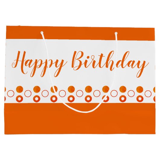 Een heldere Oranje Polka Dot Designer Verjaardag Groot Cadeauzakje (Achterkant)