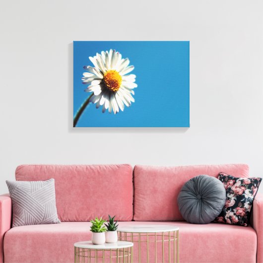 Een heldere Witte Daisy onder een Big Blue Sky Canvas Afdruk (Insitu (Woonkamer))