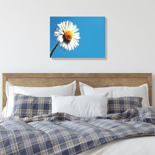Een heldere Witte Daisy onder een Big Blue Sky Canvas Afdruk (Insitu (Slaapkamer))
