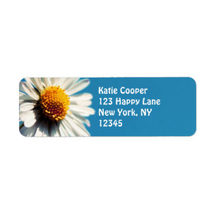 Een heldere Witte Daisy onder een Big Blue Sky Etiket
