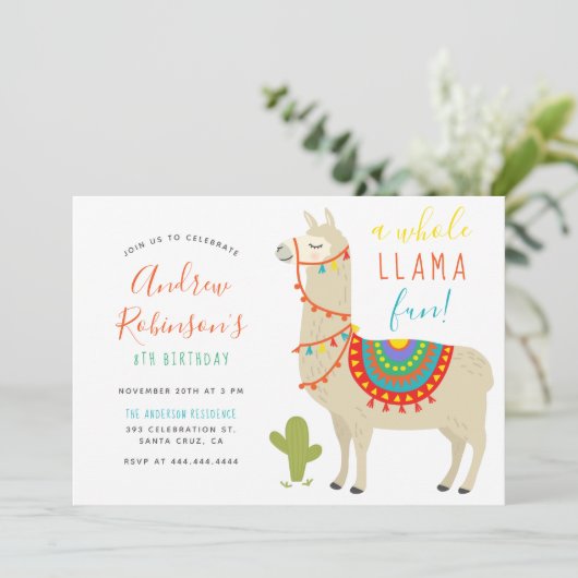 Een hele Llama Leuk Dier Verjaardagsfeestje Uitnod Kaart (Staand voorkant)