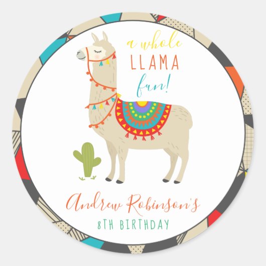 Een hele Llama Leuk Dier Verjaardagsfeestje Uitnod Ronde Sticker (Voorkant)