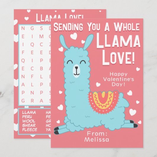 Een hele Llama Love Classroom Valentijnsdag Kaart (Voorkant / Achterkant)
