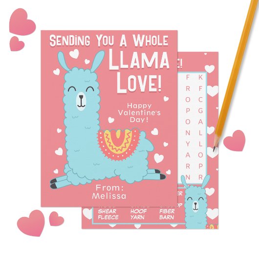 Een hele Llama Love Classroom Valentijnsdag Notitiekaartje