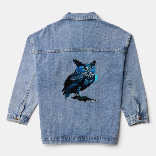 Een hele mooie blauwe uil denim jacket (Achterkant)