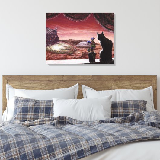 Een hele nieuwe wereld - Sci-Fi - Kat op Mars Canvas Afdruk (Insitu (Slaapkamer))