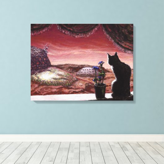 Een hele nieuwe wereld - Sci-Fi - Kat op Mars Canvas Afdruk (Insitu (Houten vloer))